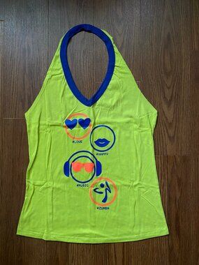 🔥 RARE Zumba Fitness Zmoji Halter Tank Top - Zumba Green - M